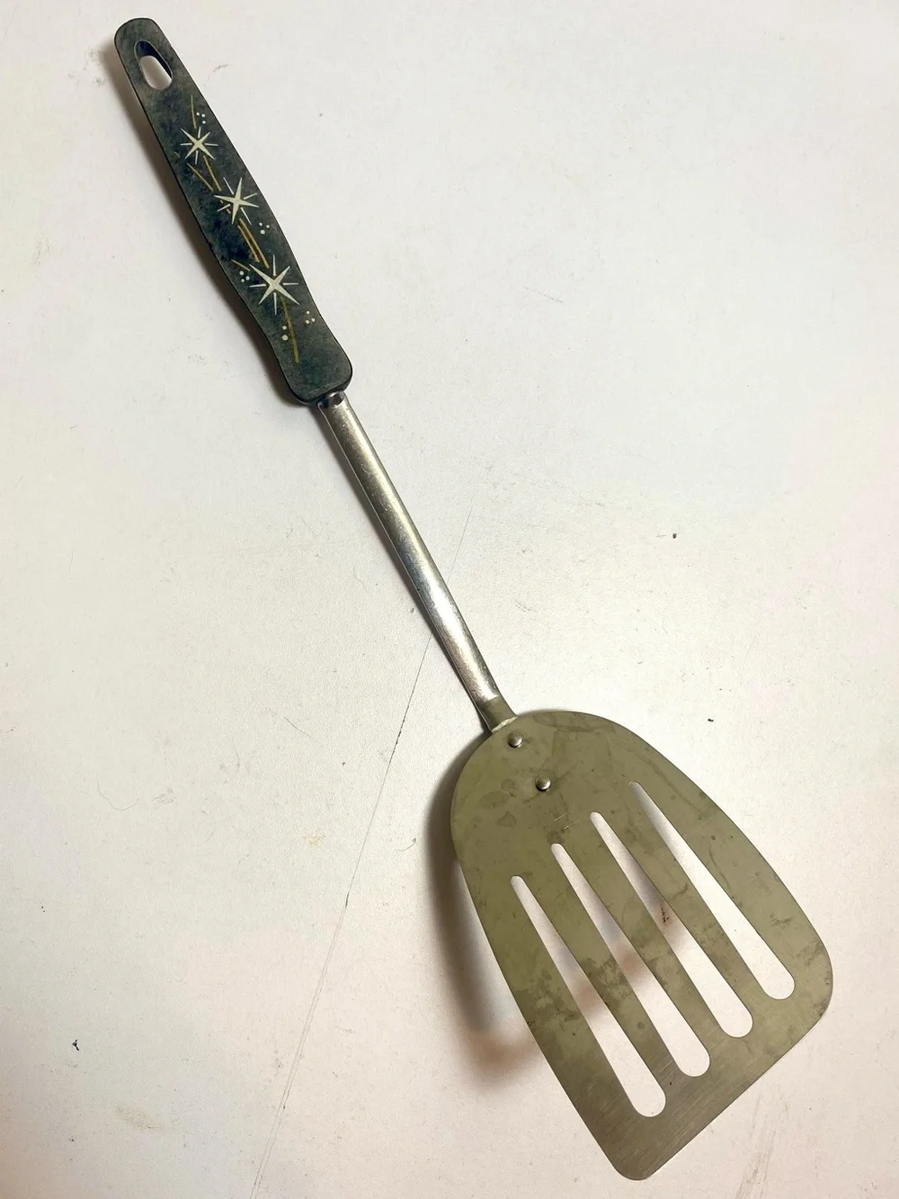 Vintage EKCO USA Atomic Starburst Stainless Steel Slotted Turner Spatula